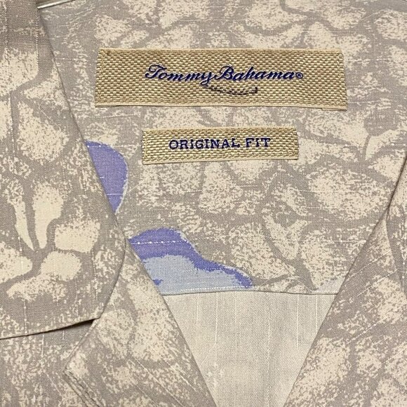 Tommy Bahamas Silk Tropical Purple Iris Floral Button Up Shirt Size XL - Picture 4 of 7